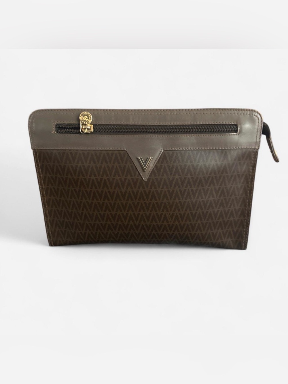Mario Valentino Brown Clutch with V Monogram